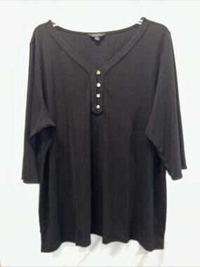 Lands End Woman 22w Black Henley Tunic Top 3/4 Sleeve Oversized Career Comfort